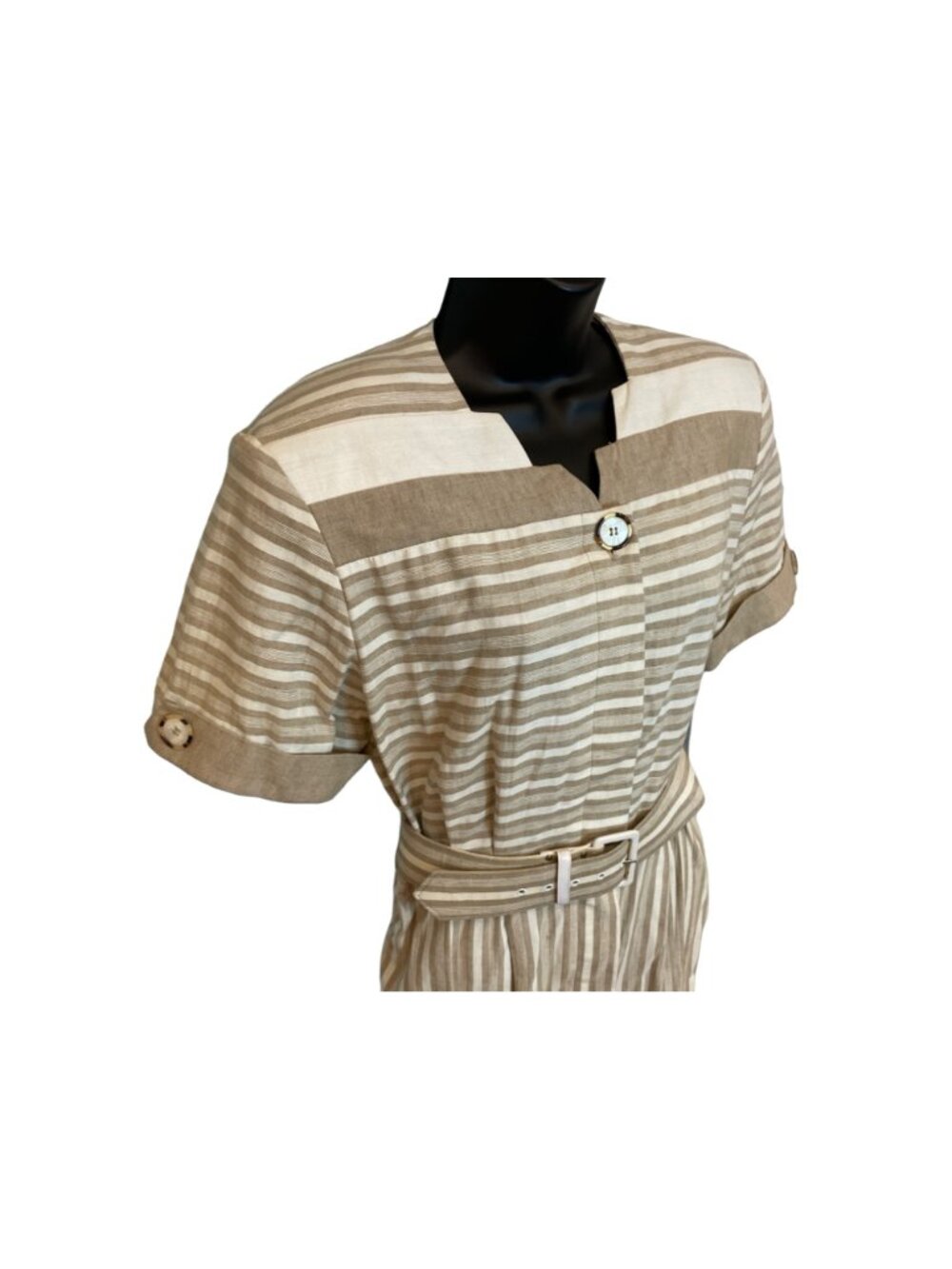 Vintage Brown White Belted Dress Sz 10 California Design Retro Office Preppy - Picture 3 of 7